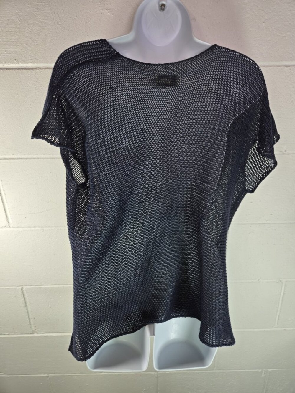 JWA Nature Navy Blue Linen Knit Asymetrical Lagenlook ATW Art to Wear Sweater - Picture 7 of 8